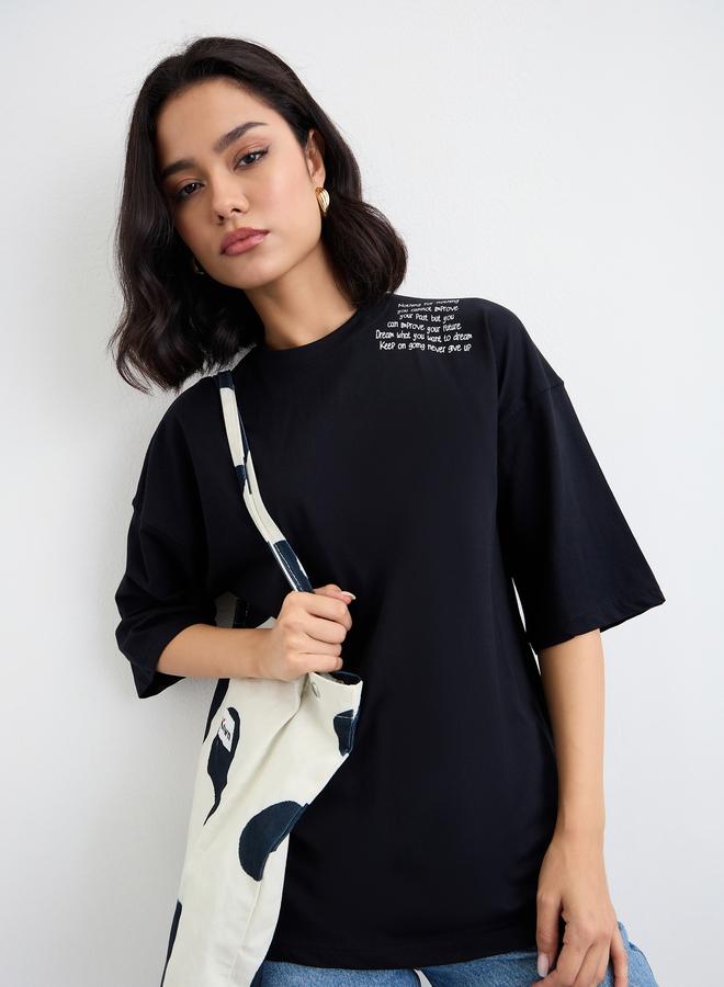 Styli Slogan Print Oversized T-Shirt - Image 2